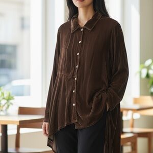 Lisa Bayne Brown Velvet Asymmetrical Tunic Top Size XXL